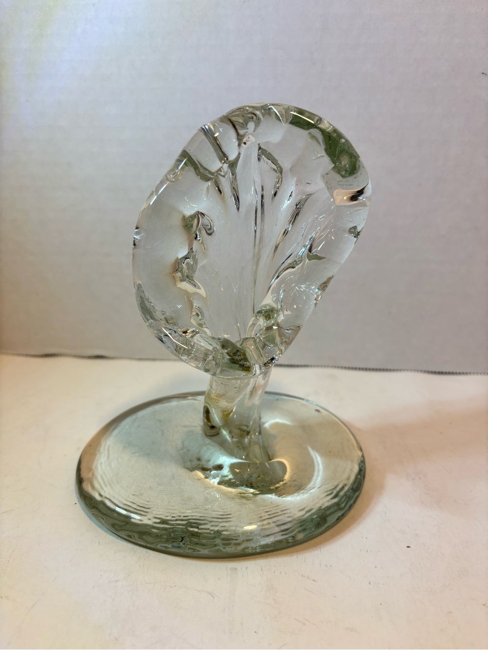 Handblown Clear Glass Sculpture - Decorative Leaf Accent-Vintage